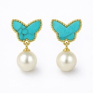 ⚜️ Gold and Turquoise Butterfly Pearl Earrings